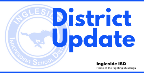 Blue Background: White Text "District Update"