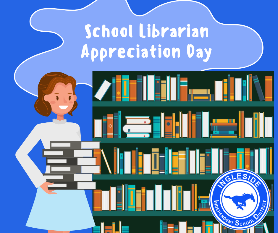 Blue background with text reading School Librarian Appreciation Day