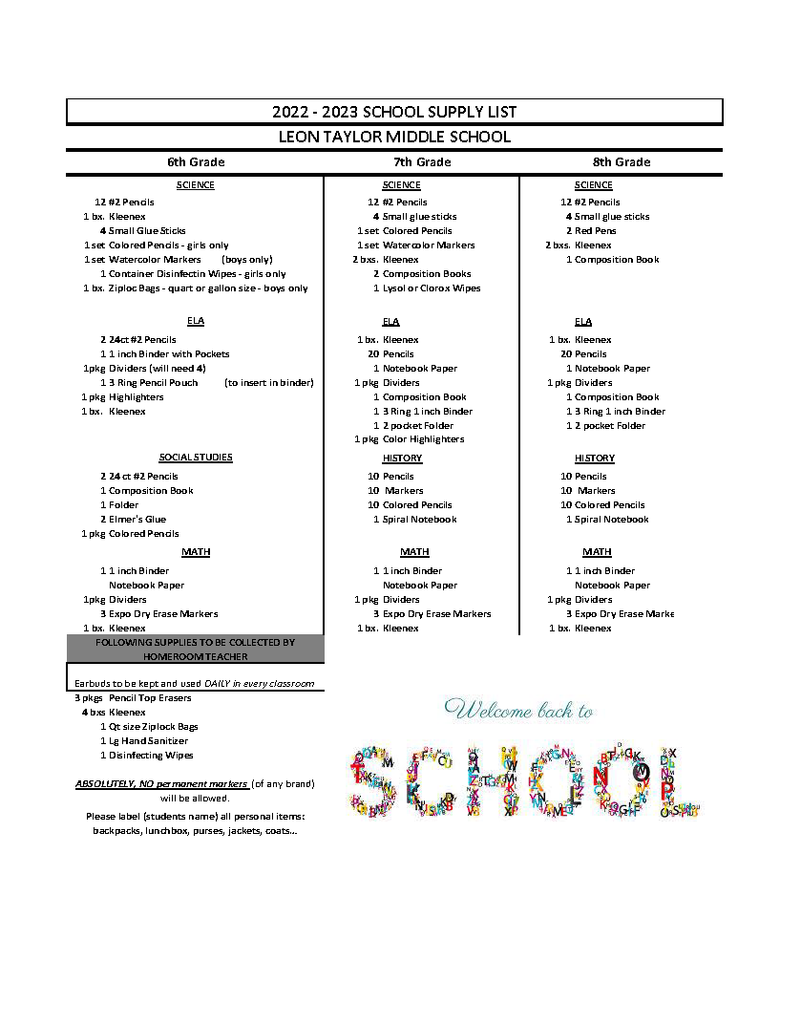 LTMS School Supply List