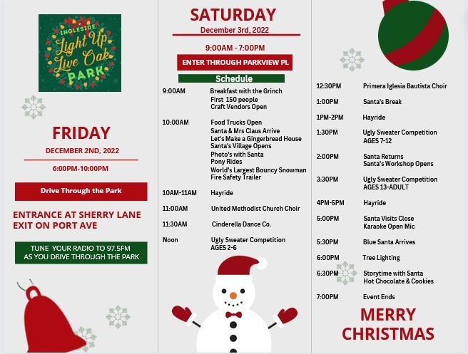 Light Up Live Oak Park Schedule of Events